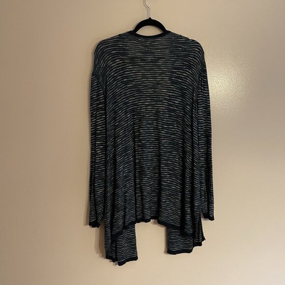 Catherines Womn Plus 4X 30/32W Navy Blue Striped Open Front Lightweight Cardigan - Picture 9 of 9